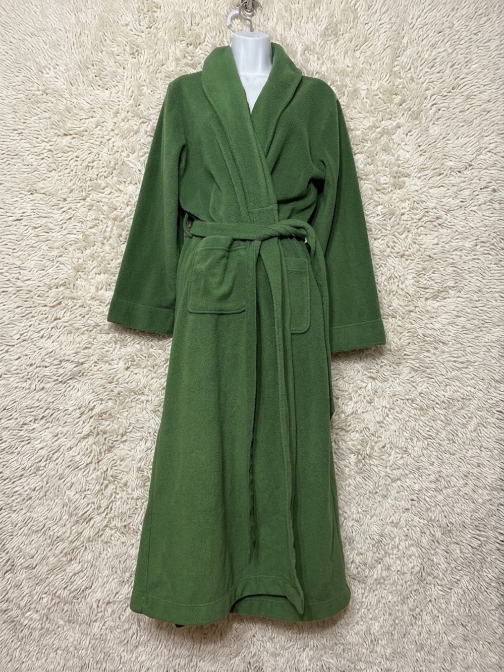 L.L. Bean Bathrobe Women’s Winter Fleece Wrap Robe Belted Pockets Green Medium P